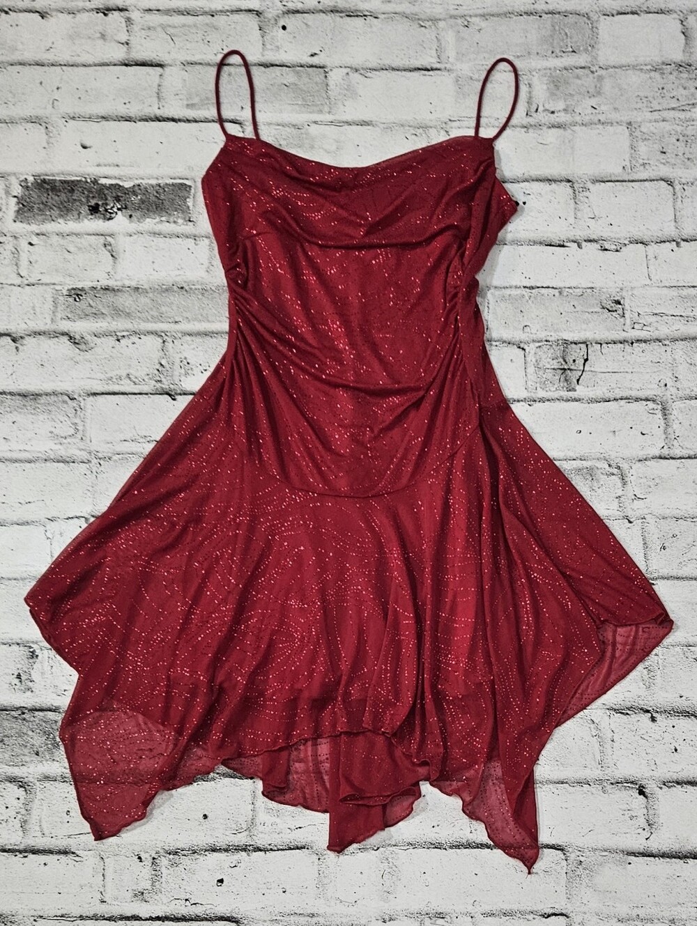 Jessica Petite Red Glitter Handkerchief Hem Cocktail Party Dress 14P